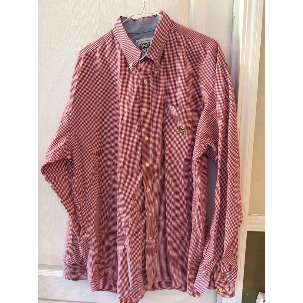 Cinch Mens XL Red White Gingham Check Long Sleeve Button‎ Down Western Shirt